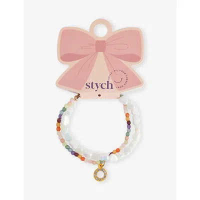 Stych Accessories Kids' Multi Lght Personalised Initial O Beaded Bracelet Set In Pink