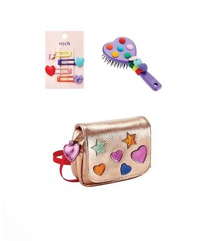 Stych Kids' Heart Bag And Accessories Gift Box (hair Brush And Hair Clips And Hair Ties) - 9 Pieces In Multi