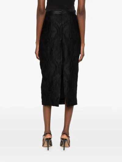 Styland Back-slit Jacquard Midi Skirt In Black