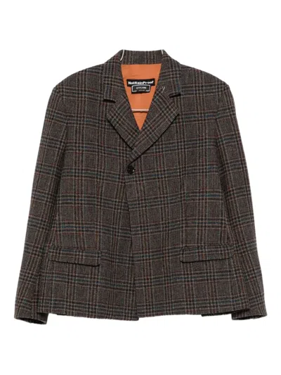 Styland Check-pattern Wool Blazer In Brown