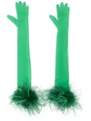 Styland Feather-trim Long-length Gloves In Grün