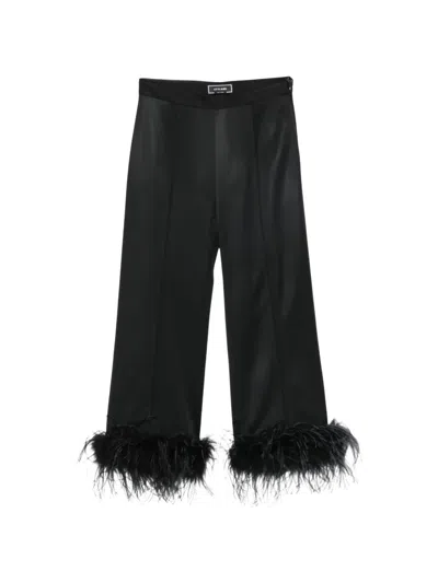 Styland Feather-trim Cropped Trousers In Black
