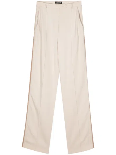 Styland Grosgrain-trim Straight Trousers In Neutrals