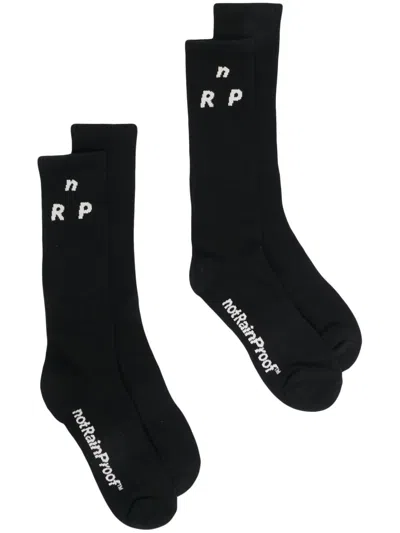 Styland Intarsia-knit Logo Socks In Black