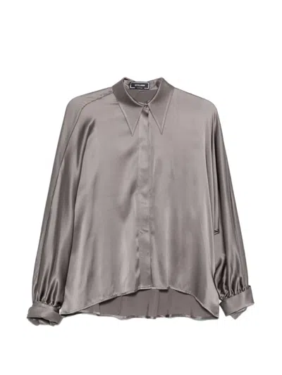 Styland Kimono-sleeve Satin Shirt In Gray