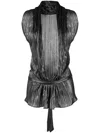 Styland Metallic-effect Pleated Tank Top In Grey