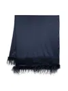 Styland Ostrich-feather Satin Scarf In Blue