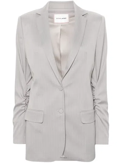 Styland Pinstriped Single-breasted Blazer In Grey