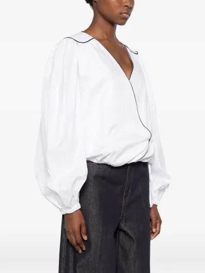 Styland Piped-trim Wrap Blouse In White