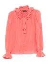 Styland Ruffled-cuff Silk Top In Pink