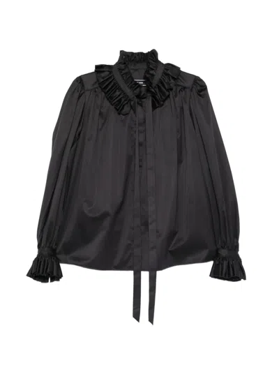 Styland Ruffled Tie-fastening Shirt In Black