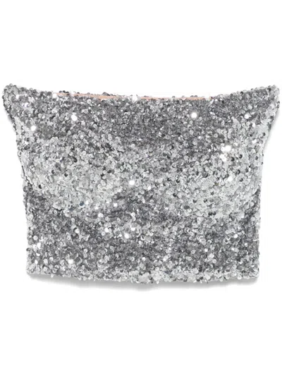 Styland Sequined Crop Top In Silver