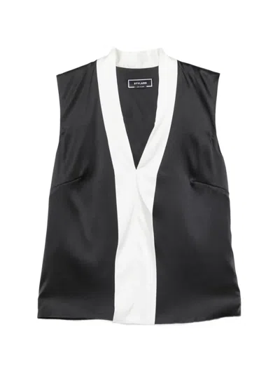 Styland Shawl-collar Contrast Blouse In Black