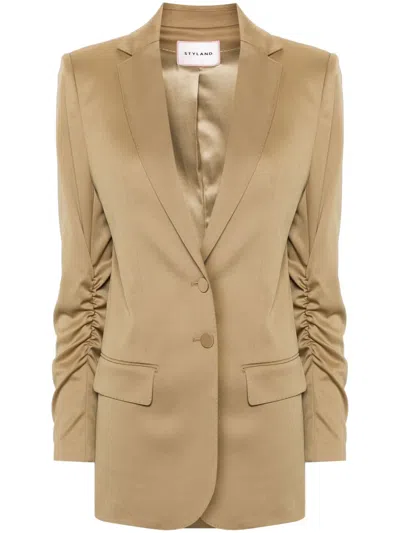Styland Single-breasted Wool Blend Blazer In Neutrals