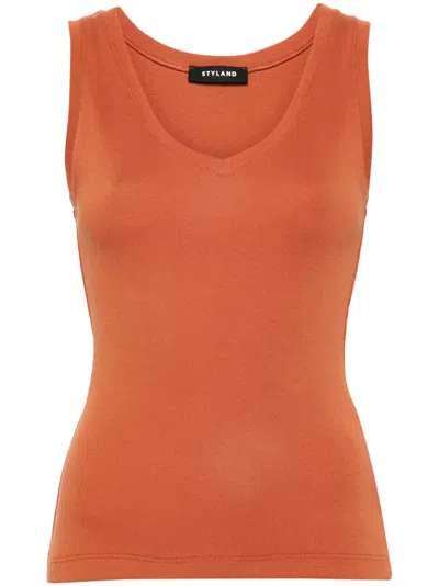 Styland Sleeveless Ribbed Tank Top In Orange