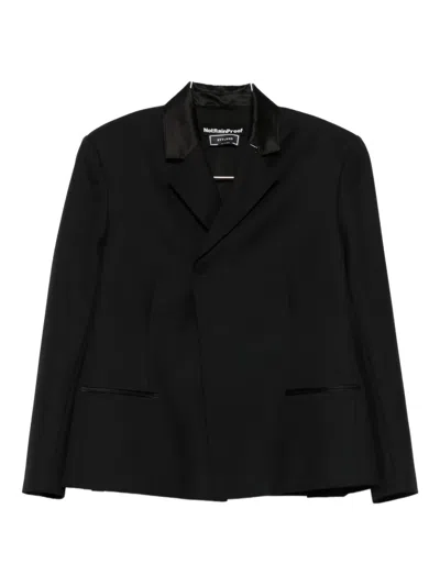 Styland Velvet-collared Wool Jacket In Black