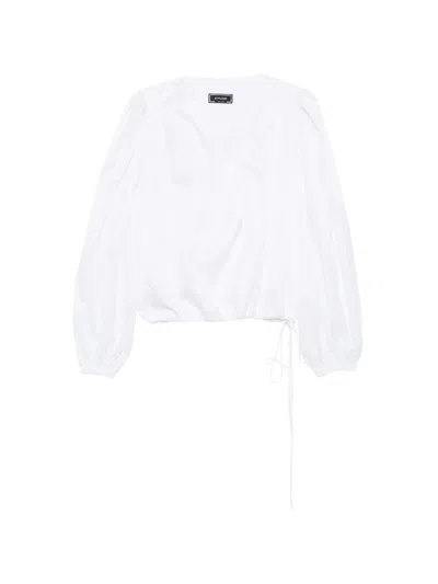 Styland Wrap-style Puff-sleeve Blouse In White