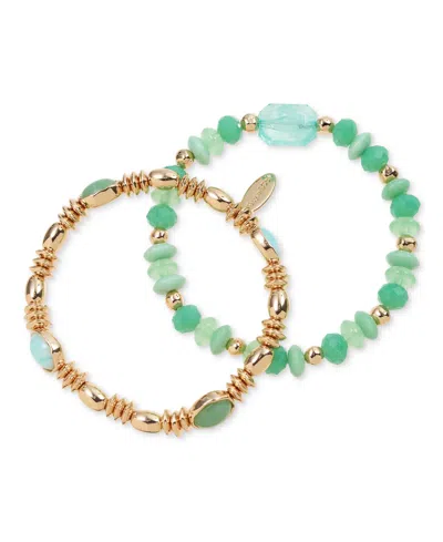 Style & Co 2-pc. Beaded Gold-tone Stretch Bracelets, Exclusively At Macy's In Green