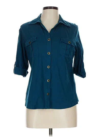 Pre-owned Style & Co 3/4 Sleeve Button Down Shirt In Blue