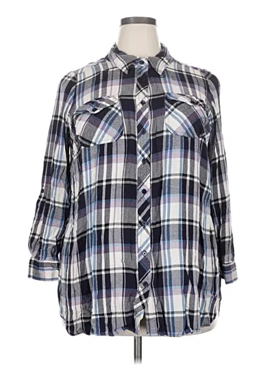 Pre-owned Style & Co 3/4 Sleeve Button Down Shirt In Blue