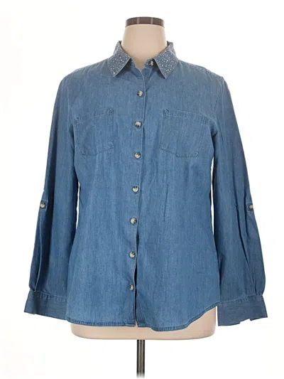 Pre-owned Style & Co 3/4 Sleeve Button Down Shirt In Blue