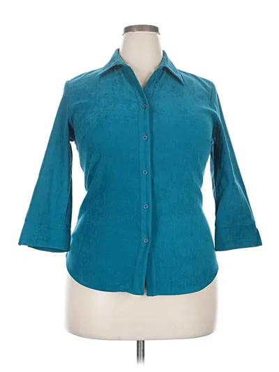 Pre-owned Style & Co 3/4 Sleeve Button Down Shirt In Teal