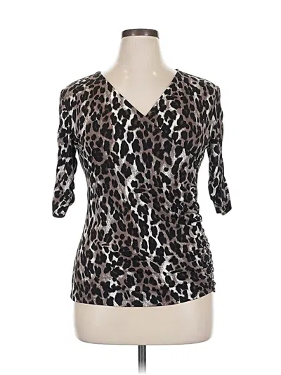 Pre-owned Style & Co 3/4 Sleeve Top Black Animal Print Pattern V Neck Tops