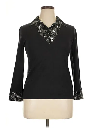 Pre-owned Style & Co 3/4 Sleeve Top Black Collared Neckline Tops