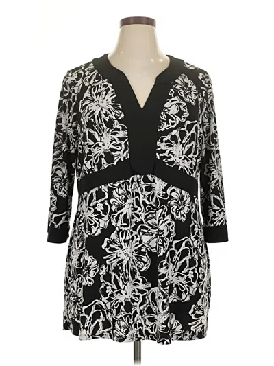 Pre-owned Style & Co 3/4 Sleeve Top Black Plunge Neckline Tops
