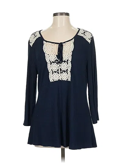 Pre-owned Style & Co 3/4 Sleeve Top Blue Keyhole Neckline Tops