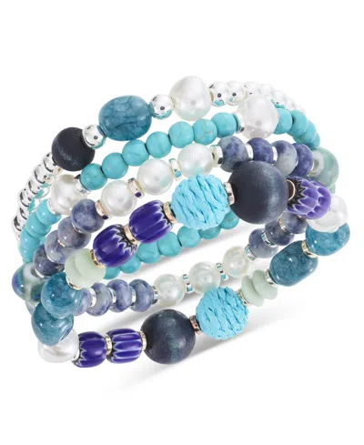 Style & Co 4-pc. Set Mixed Bead & Stone Stretch Bracelets, Created For Macy's In Blue