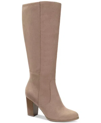 Style & Co Addyy Boots Women's Taupe Faux Suede Block Heel Knee High Zogg1909 In Brown