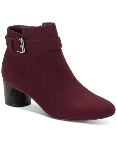 Style & Co Women's Ariella Block Heel Buckle Dress Booties, Created For Macy's In Wine Mc