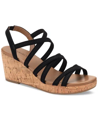 Style & Co Women's Arloo Strappy Elastic Wedge Sandals, Created For Macy's In Black