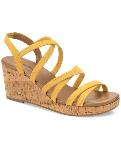 Style & Co Women's Arloo Strappy Elastic Wedge Sandals, Created For Macy's In Daffodil