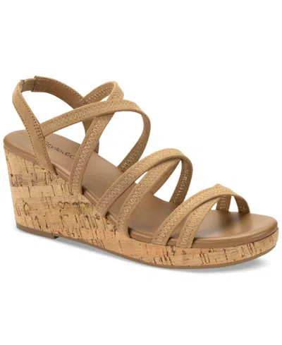 Style & Co Women's Arloo Strappy Elastic Wedge Sandals, Created For Macy's In Latte