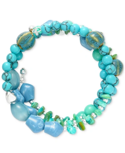 Style & Co Beaded Coil Bracelet, Created For Macy's In Blue