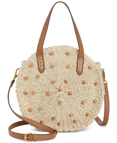 Style & Co Beaded Straw Round Crossbody Bag, Created For Macy's In Brown