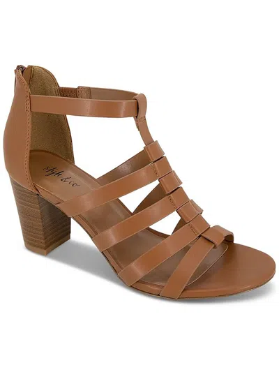 Style & Co Beahh Womens Faux Leather Strappy Heels In Brown