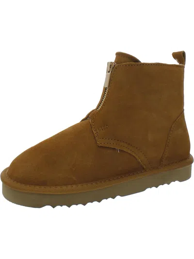 Style & Co Bhfo Womens Faux Leather Front Zipper Ankle Boots In Brown