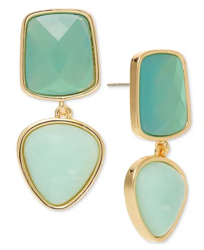 Style & Co Blue Stone Gold-tone Double Drop Earrings, Exclusively At Macy's In Green