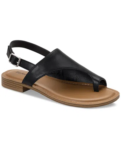 Style & Co Women's Bowiee Slingback Flat Sandals, Created For Macy's In Black Smooth