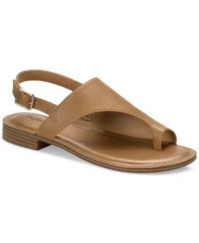 Style & Co Women's Bowiee Slingback Flat Sandals, Created For Macy's In Tan Smooth
