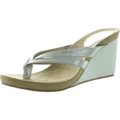 Style & Co Cassiee Womens Open Back Manmade Wedge Sandals In Silver