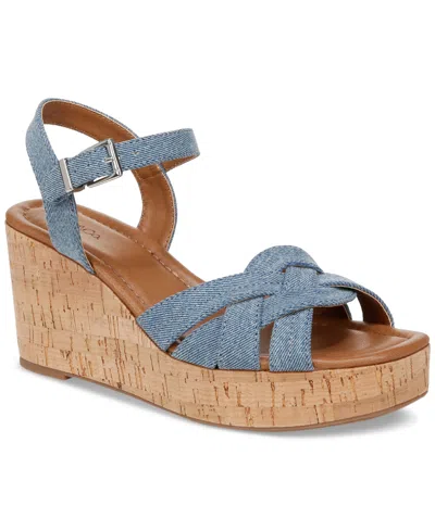Style & Co Cerres Ankle-strap Espadrille Wedge Sandals, Created For Macy's In Denim Cork