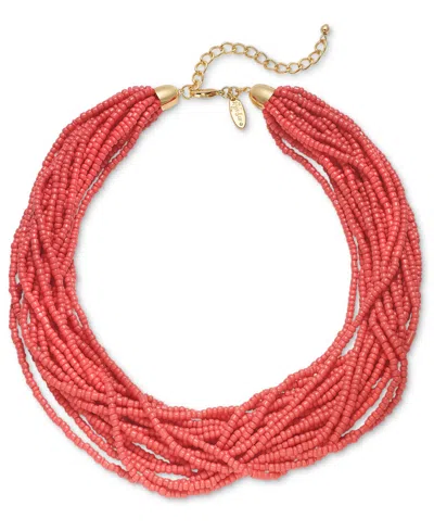 Style & Co Color Seed Bead Torsade Statement Necklace, 18" + 2" Extender, Created For Macy's In Coral