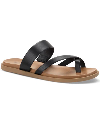 Style & Co Women's Cordeliaa Slip-on Strappy Flat Sandals, Created For Macy's In Black Smooth