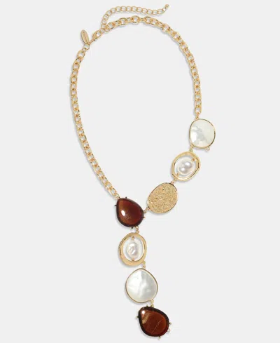 Style & Co Disc, Stone & Imitation Pearl Lariat Necklace, 18" + 3" Extender, Macy's Exclusive In White