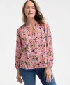 Style & Co Plus Size Printed Flutter-sleeve Top, Exclusively At Macy's In Floral Salmon