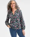 Style & Co Style Co Womens Printed Cotton Gauze Popover Top Pxs 4x Exclusively At Macys In Flrl Ind B